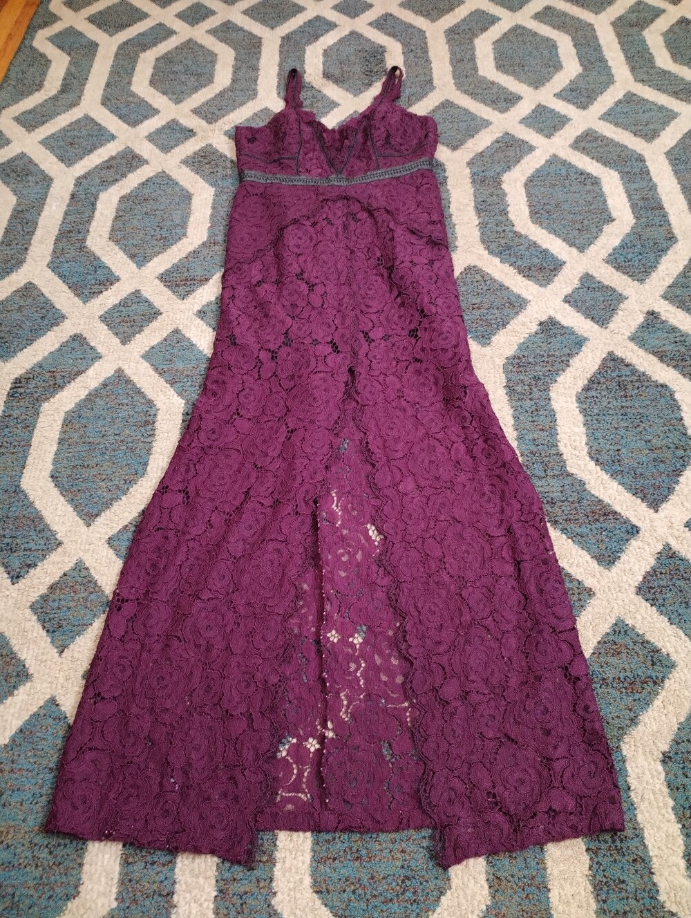 Free People Deep Plum Lace Maxi Dress with Spaghetti Straps
